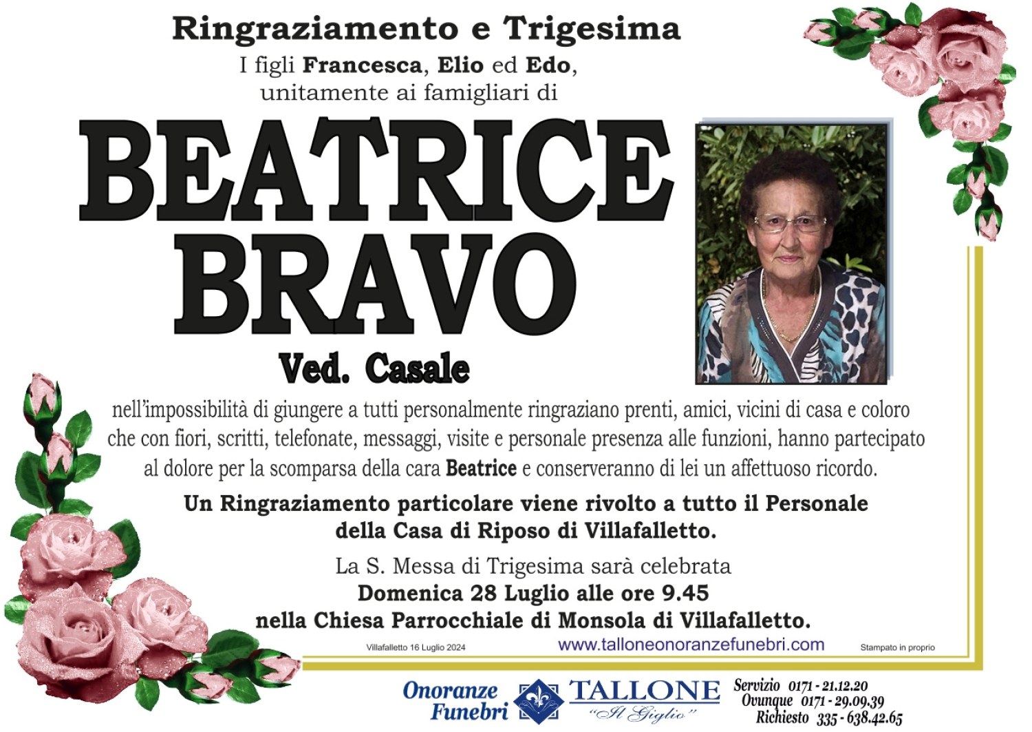 <br />
<b>Warning</b>:  Undefined variable $info in <b>/home/tallone/public_html/ringraziamenti.php</b> on line <b>68</b><br />
Beatrice Bravo